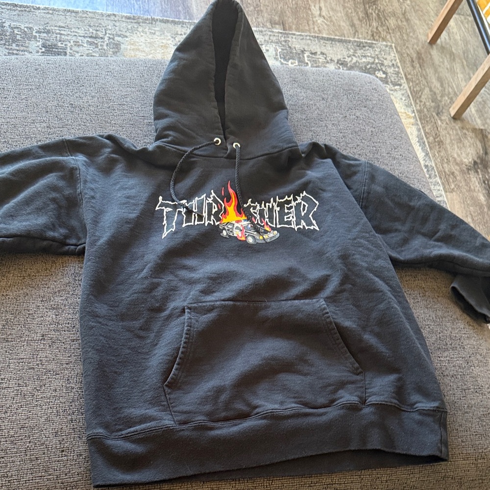 Thrasher Black Hoodie with Flame Logo